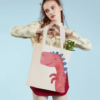 Сладък cartoony динозавър тиранозавър рекс Трисератопс, ежедневни дамски чанти за пазаруване, холщовая чанта за пазаруване в супермаркета, чанта-тоут