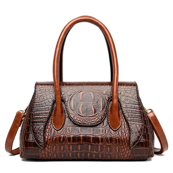 Дамска чанта, изработена от крокодилска кожа, луксозни чанти през рамо в европейския и американския стил, чанта, голям капацитет