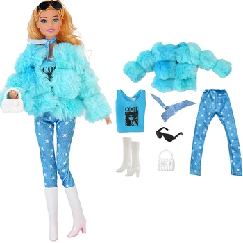 Официален NK, 1 комплект модерни ежедневни облекла, зимни дрехи, плюшевое палта, панталони, кукла-момиченце на обувки за 1/6 кукольной дрехи