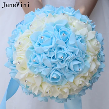 JaneVini Европейския Букет На Булката От Полиуретанова Пяна Сватбен 2023 Кристална Изкуствен Букет Сини Цветя Сватба Сватбен Букет Mariee De
