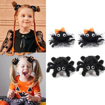 2 елемента Фиба за коса във формата на паяк на Хелоуин за малки момичета, Красиви фиби, във формата на животни, Бебешки шапки, Аксесоари за коса, декор за парти