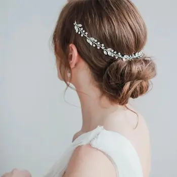 Сватбена превръзка на главата за момичета, Кристални превръзки, Сватбена превръзка от неопрен за коса Златисто-сребрист цвят, превръзка от неопрен за коса ръчна изработка, украса за коса от перли
