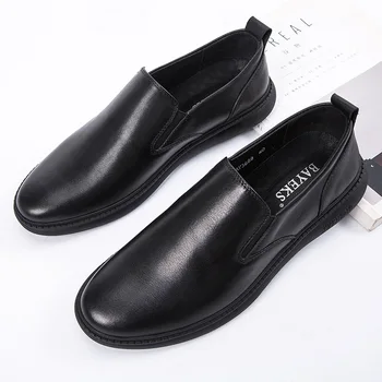 2022 Мъжки обувки от естествена кожа гумена подметка Прост стил, е Удобно Мъжко Бизнес Офис Мъжки рокля, Мека кожена обувки