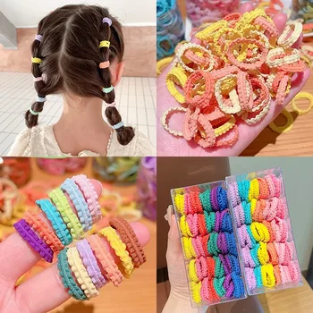 Нова кутия Цветни детски кръгове за коса, супер меки еластични шапки за момичета, просто вратовръзка в корейски стил, Без да уврежда гумени ленти