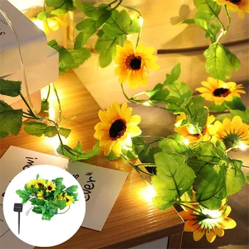 Слънчеви led приказни светлини Струнни светлини Сватбена украса Изкуствени зелени листа Флорални празнични светлини и Коледни декорации за вкъщи