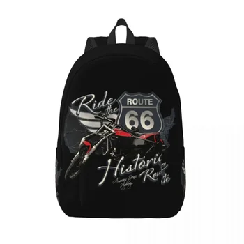 Пътуване с мотоциклет в историческия път 66, платно раница, ежедневна чанта за книги за университета, ученически чанти за магистрали в САЩ.
