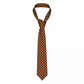 Класическа вратовръзка в оранжева и черна клетка, мъжки персонализирани копринени вратовръзки в геометрична клетка за бизнес костюм.