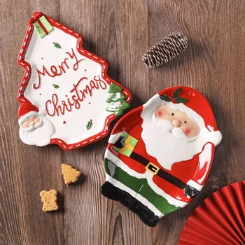 Триизмерна Керамична Чиния Ръчно рисувани Дядо Коледа под Формата На Бор За Закуска, Десерт Плоча, Коледна Посуда