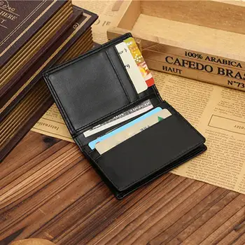 Мъжки портфейл от изкуствена кожа с двоен държач за кредитни карти, мини-портфейл, слот за захващане за пари