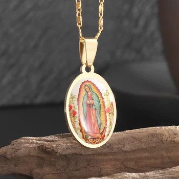Класически Католически Висулка на Дева Мария от неръждаема Стомана Колие Guadalupe Дамска Мода Религиозен Щастлив Амулет Бижута Подарък