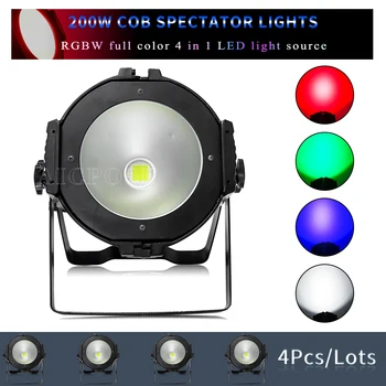 4 Бр./лот 200 W COB топла + студена бяла алуминиева номинална светлина RGBW четири в един студен DMX-контролиран DJ-диско църковен пазарен осветление