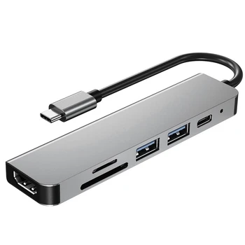 Адаптер-Хъб USB Type C 6 В 1 С Многопортовым Четец на media reader, Съвместими с 4K 30 Hz, USB3.0 TF PD Video Multi Ports Adapter