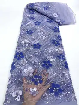 Африканска лейси плат с пайети 2024 Висококачествена бродерия ръчна изработка, лейси плат от мъниста за младоженци, материал за сватба