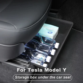1/2 БР Кутия-органайзер за съхранение под седалката за Tesla Model Y 2020 2021 2022 Кутия за почистване на предните седалки, тава за стекающихся кутии за съхранение във вътрешността на
