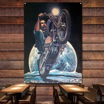 Изкуството на притежание на мотоциклет Стенни картини на гобелене за гараж, Декорация на стените на една бензиностанция, Флаг, знаме, Плакат Автокъща Стикер за домашен декор