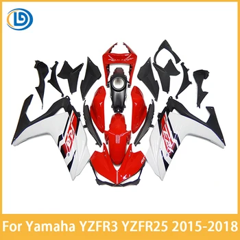 Комплект мотоциклетни обтекателей Подходящ за Yamaha YZF-R3 R25 15-18 години R25 2015 2016 2017 2018 Обтекател на купето Червено-бяла шарка