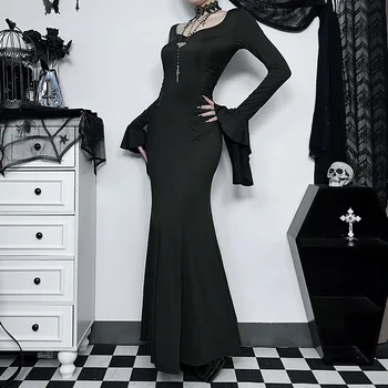 В стила на семейство Адамс Среда Тънка лятна Русалка Хелоуин Cos Morticia Елегантна готическа рокля за жените