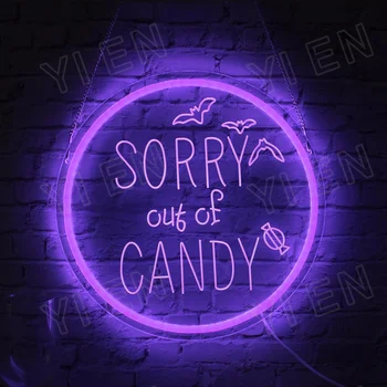3D Неонова реклама Sorry Out Of Candy, led неон стенни табела, лилава стая, неонова светлинна табела, художествени букви, табели за дома, спални, пещера за мъже