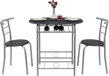 VECELO Набор от кръгли маси и столове от 3 теми за трапезария, кухня, бар, закуск, 31,5, черен