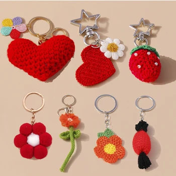 Нов Ръчно Плетени Цветя Ключодържател плетене на една Кука Любов Сърцето Ключодържател Окачване за Ключовете за Колата на Притежателя Чанти Декор Бижута Подаръци