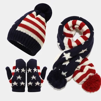 Зимна детска вязаная вълнена шапка без полета с pom-помераните 3-8 години, шапка-шал, ръкавици, детски коледен коледен подаръчен комплект