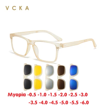 VCKA Квадратни Дамски Слънчеви Очила От Късогледство С Магнитен Клипс Мъжки Поляризирани Прозрачни Очила В Чаена Рамки За Рецепта -0.5 ~ -6.0