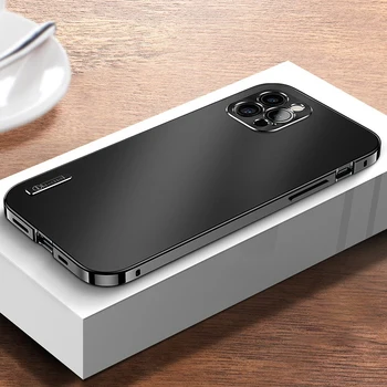 Луксозен калъф с метална рамка за iPhone 11 12 13 14 Pro Max 13 14 Pro, матови защитни капаци от ултра-тънък от алуминиева сплав с пълни лещи
