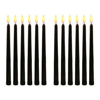 12x Черни Led Свещи За Рожден Ден Жълти Беспламенные Блестящо Led Свещи, Батерии За Хелоуин