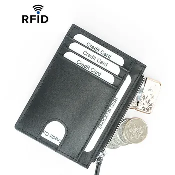 Притежател на кредитна карта от естествена кожа с блокиране на RFID, портмонета за монети, Мъжки и женски ретро реколта джобни Мини-портфейли