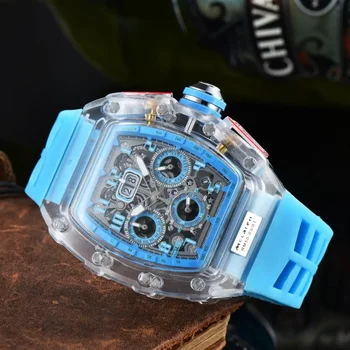 Луксозни военни часовници за мъже, прозрачен корпус, хронограф, силиконови спортни мъжки часовници, богат на функции часовник в стил steampunk с шест контакти