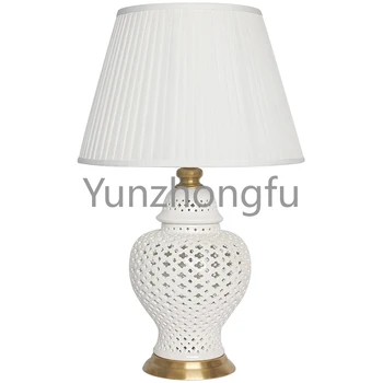 Керамична настолна лампа ръчна изработка, модерна проста бяла выдолбленная банка за джинджифил, мед