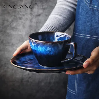 KINGLANG Творчески комплект посуда за закуска в европейски стил в западен стил на една персона, домакински керамична чиния, чаша за мляко, купа за овесени ядки