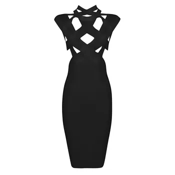 Дамско черно бандажное рокля със средна дължина, HQBORY, сексуална дебнещ бандажное рокля с изрези без ръкави, Нова мода с високо качество