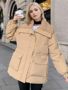В есенно-зимната мода 2023 година, ново дамско палто, топло и елегантно утолщенное пуховое палто, памучно палто с мек яка
