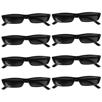 8X Реколта правоъгълни слънчеви очила Дамски Слънчеви очила в малка рамка Ретро очила S17072 Черна Дограма Черен