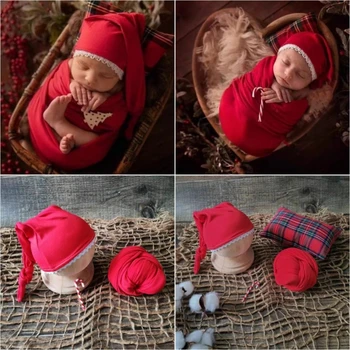 Облекло за детска фотосесия, Детска шапчица с обвивка, Патерица/възглавници, Комплект костюми на Коледна тематика За новородено, Подпори за детска фотография
