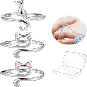 3шт Пръстени с котки, дамски пръстени Луксозни дизайнерски бижута, просто модно да създадете пръстен с Регулируема халка на пръста си, за подарък бижута дама