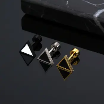 Горещи дизайнерски триъгълни обеци-карамфил от титанов стомана с маслени капки, геомерные обеци от неръждаема стомана за модни мъжки и женски бижута