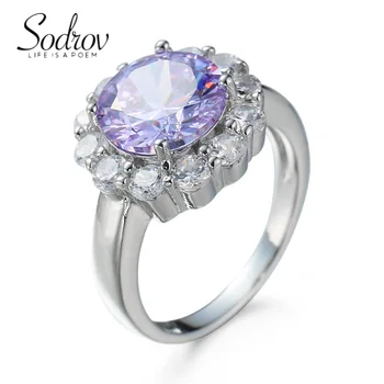SODROV Романтични бижута във формата на цвете в лилаво цирконий, годежни пръстени за жени