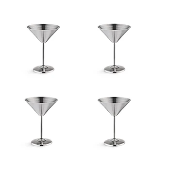 Чаши за мартини от неръждаема стомана, комплект метални коктейлни чаши обем 4-8 мл, Нечупливи, здрави, с огледално полирани.