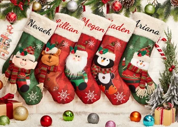 Семеен коледен чорапи, Изработени по поръчка коледни чорапи с име, Подарък пакет персонализирани с име, Коледен декор