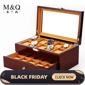 Висококачествена дървена кутия за часовници марка MELANCY Spot, кутия за съхранение с двоен прозорец, кутия за показване на 20 дървени подарък часа Epitope
