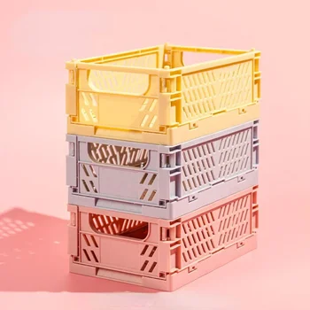 Пластмасова Сгъваема Кутия За Съхранение Сгъваема Кутия Кошница Штабелируемый Сладък Грим, Бижута, Играчки Кутии за Съхранение Box Organizer Преносим