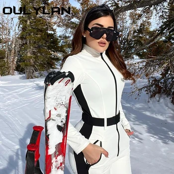 Нов бял едно парче ски гащеризон, затопляне Зимата топъл женски костюм за сноуборд, спортувате на открито, комплект ски панталони, ски дрехи с цип
