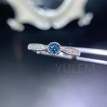 YULEM 2023 Нов пръстен със синьо муассанитом за жени, бижута, Годежен пръстен за сватба, сребро 925 проба, скъпоценен камък 1 карата, подарък за рожден Ден