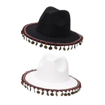 Ковбойская шапка с пискюли, Западна Ковбойская шапка за жени, Подпори за фотосесия за момичета, Шапка с ресни DXAA