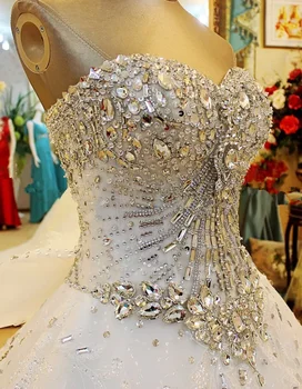 Луксозна сватбена рокля, Мила, на Голяма панделка, расшитое перли дантела, тюл, мюсюлманската сватбена рокля сватбена рокля