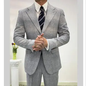 Мъжки костюми от 2 теми с изрезки на лацканах, спално бельо, однобортные ежедневни сватбени бизнес костюми по поръчка (сако + панталон)