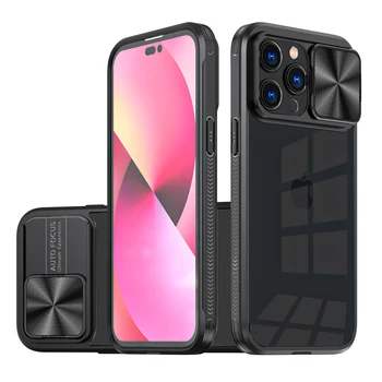 Плъзгащ се Капак на Обектива на Камерата Прозрачен Твърд Калъф За iPhone 14 13 12 11 Pro Max Plus XS X XR 7 8 Plus SE 2020 устойчив на удари Бронирана чанта за Носене