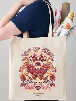 1 бр. чанта-тоут с шарени пеперуди Чанта за пазаруване и Чанта за носене Реколта ежедневни холщовая чанта през рамо Идеално за пътуване на открито Подарък